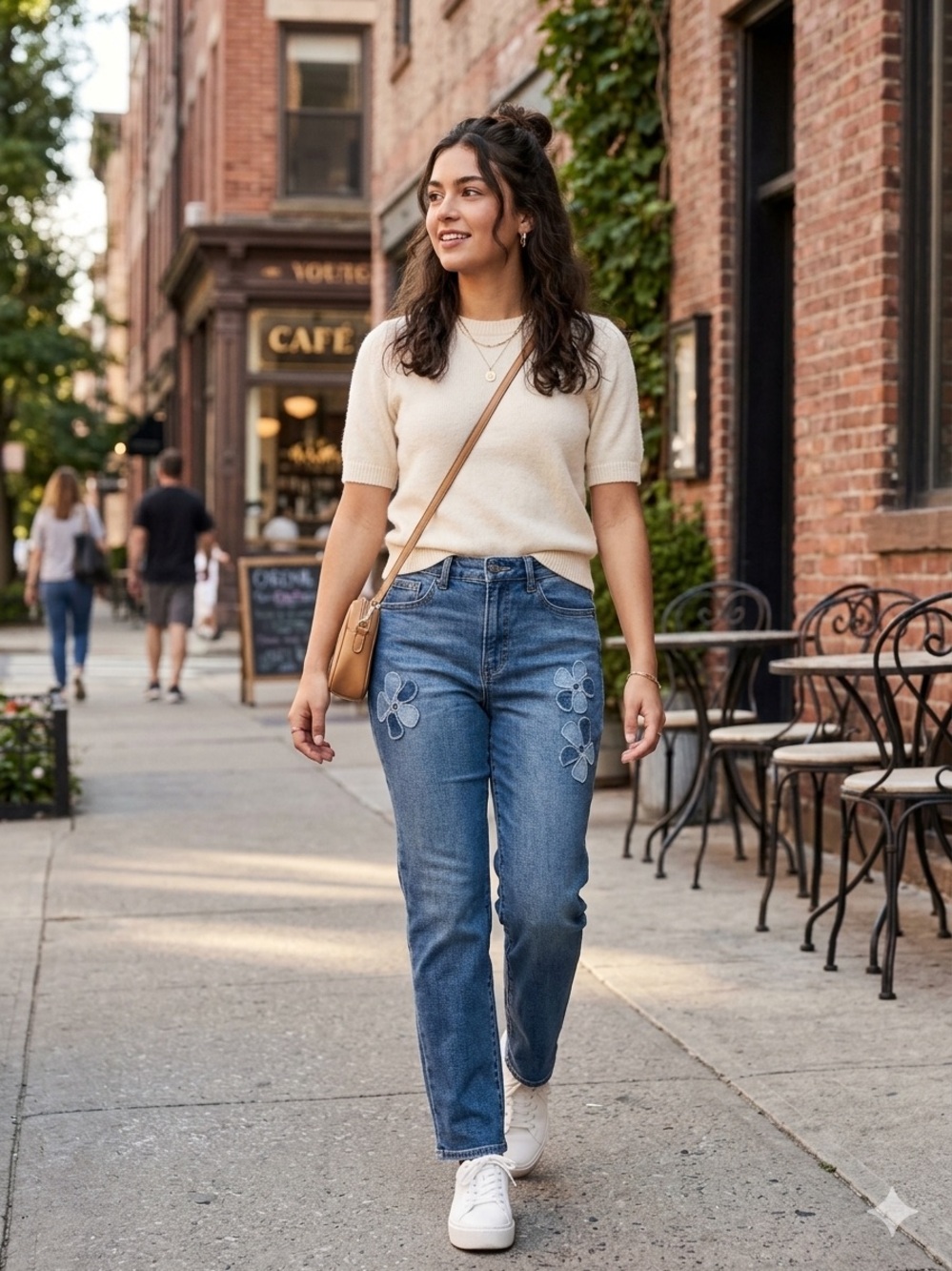 Old Navy Blue Floral Appliqué Straight-Leg Jeans